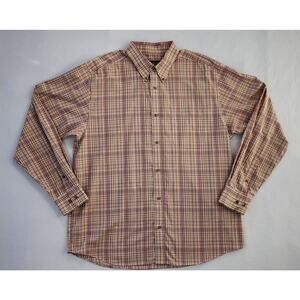 Eddie Bauer Shirt Men Large Madras Plaid Button Up Relaxed Wrinkle Resist Hiking
